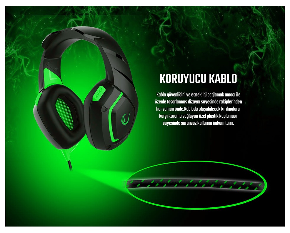Rampage RM-K7 MAGNIFIC Siyah/Yeşil 7.1 Surround Sound System USB Mikrofonlu Oyuncu Kulaklığı